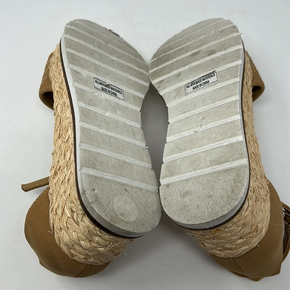 Dolce Vita Tan Leather Straw Espadrille Platform Sandals Size 8.5
